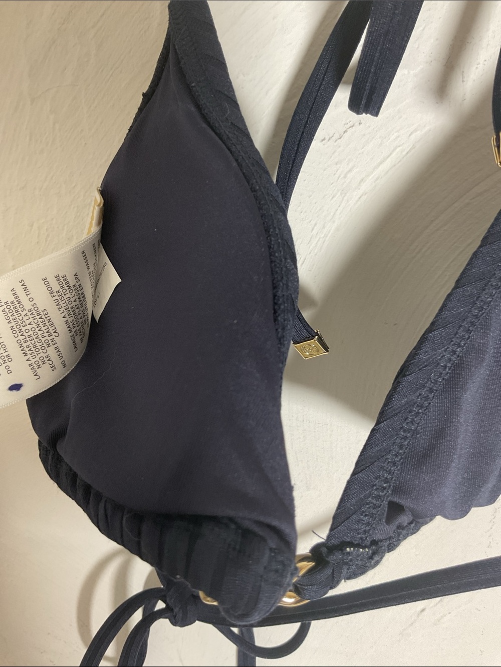 MICHAEL Michael Kors Ribbed Gold Chain Triangle Bikini Set Size S Navy - Picture 6 of 13